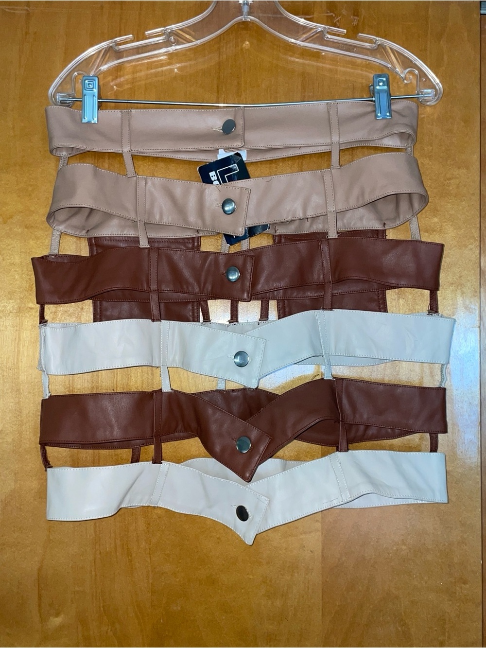 Cutout Faux Leather Mini Skirt - Neutral Mix-snap button-Autumn colors